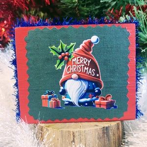 Hand Crafted Tiered Tray Decor, Mini Wood Sign, Merry Christmas Santa Gnome